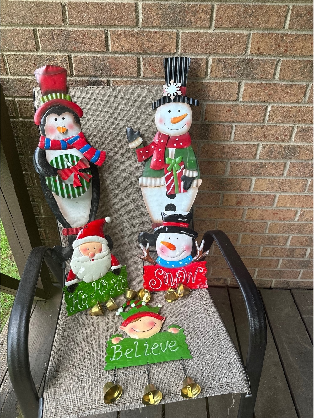 Set of 5 Festive Christmas Metal Garden Stakes and Hanging Plaques